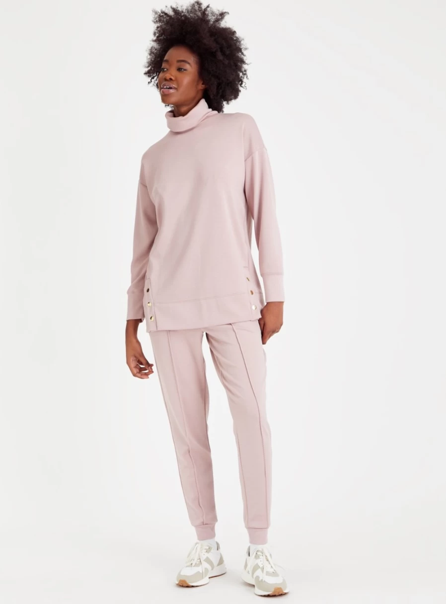 Tu Women's Pink Oversized Longline Roll Neck Top - Comfortable Stretchable Casual Wear