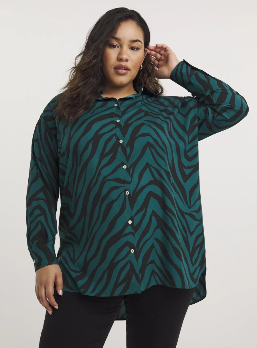 Simply Be Women's Green Zebra Print Shirt - Stylish Casual Top