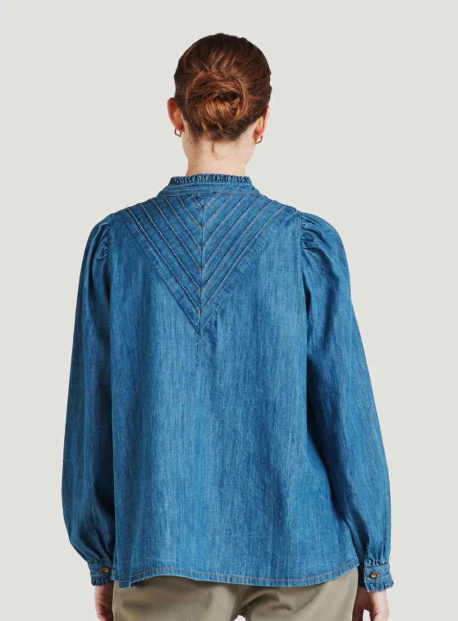 Thought Women's Asterope Organic Cotton Chambray Blouse with Frill Detail - Size 16