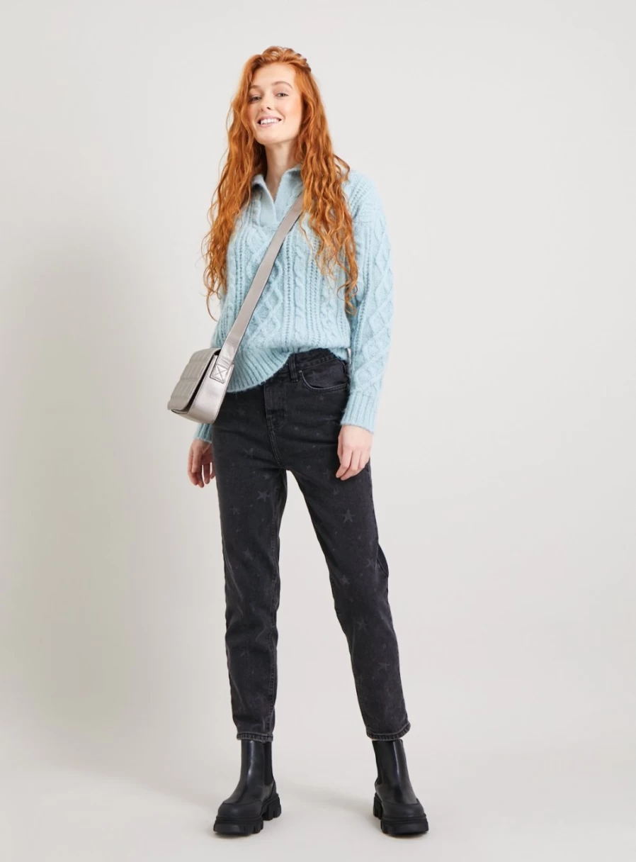 Tu Women's Black Star Print High-Rise Mom Jeans - 18R Distressed Denim Vintage Fit