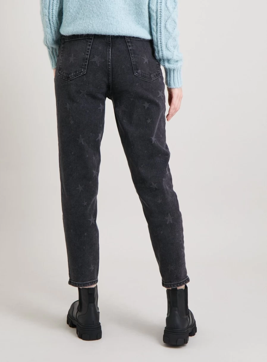 Tu Women's Black Star Print High-Rise Mom Jeans - 18R Distressed Denim Vintage Fit