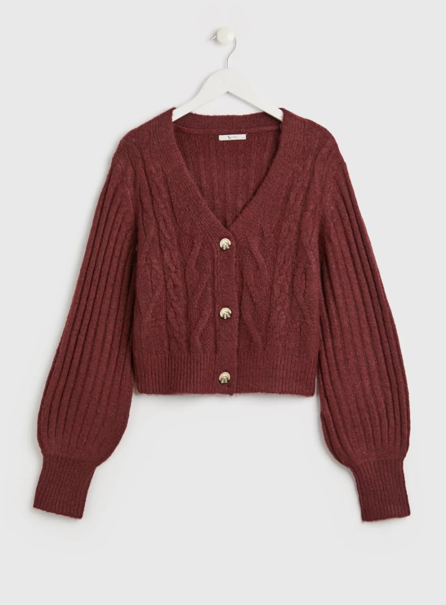 "Tu Women's Berry Red Cable Knit Cardigan - Cozy Winter Sweater Size 16"