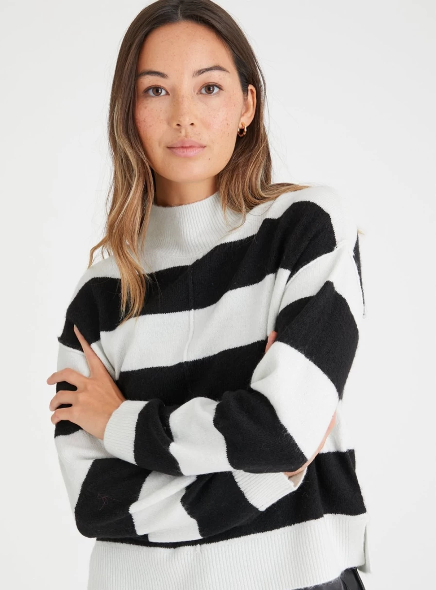 Tu Women's Monochrome Striped High Neck Knit Jumper - Classic 16 Style