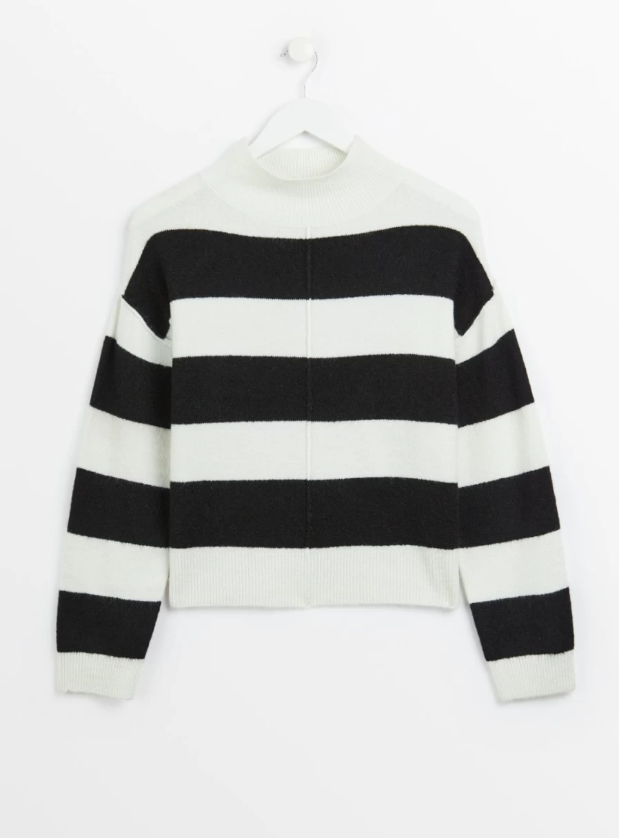 Tu Women's Monochrome Striped High Neck Knit Jumper - Classic 16 Style