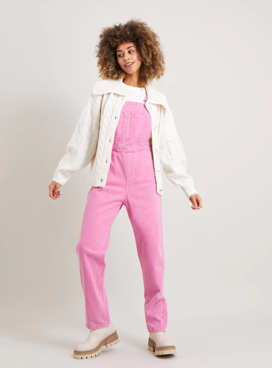 Tu Women's Pink Denim Dungarees - Size 16 Stylish Overalls