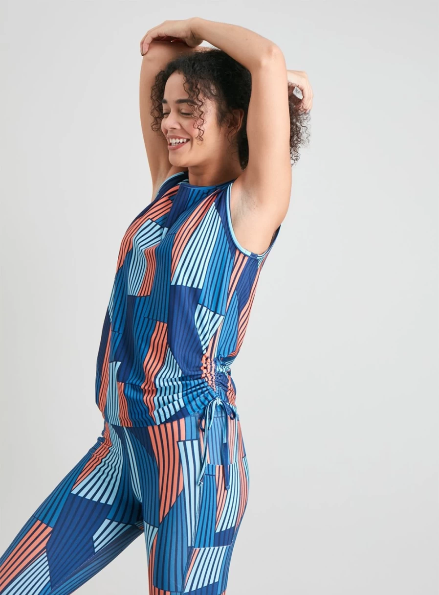 Tu Women's Active Navy Geometric Print Side Tie Vest Top - Stylish Athletic Wear