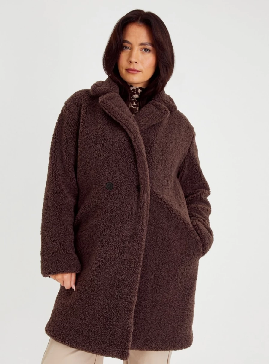 "Tu Women's Brown Teddy Coat - Soft & Warm Winter Jacket"
