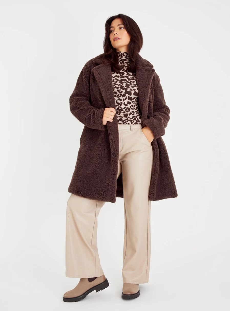 "Tu Women's Brown Teddy Coat - Soft & Warm Winter Jacket"