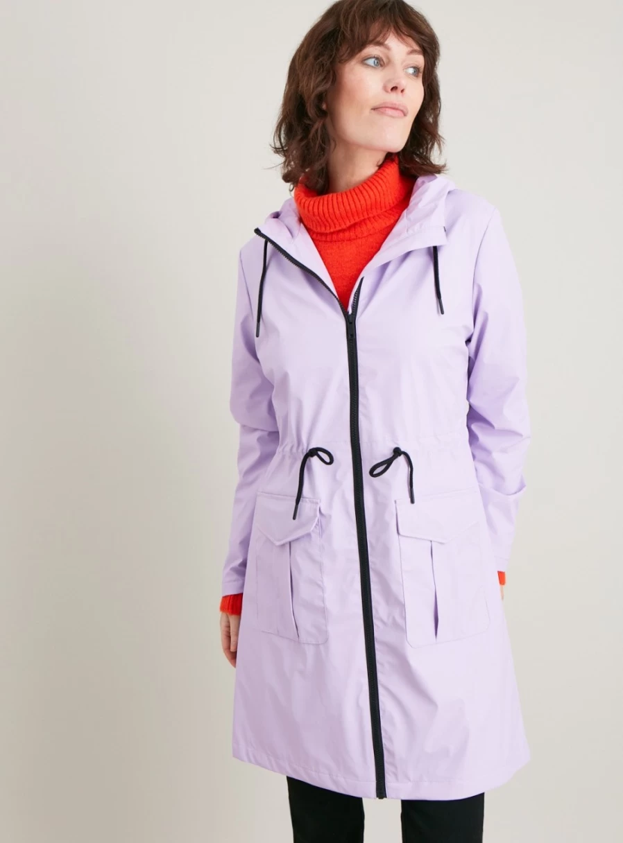 Tu Women's Lilac Water-Resistant Raincoat with Curved Hem - Style 8