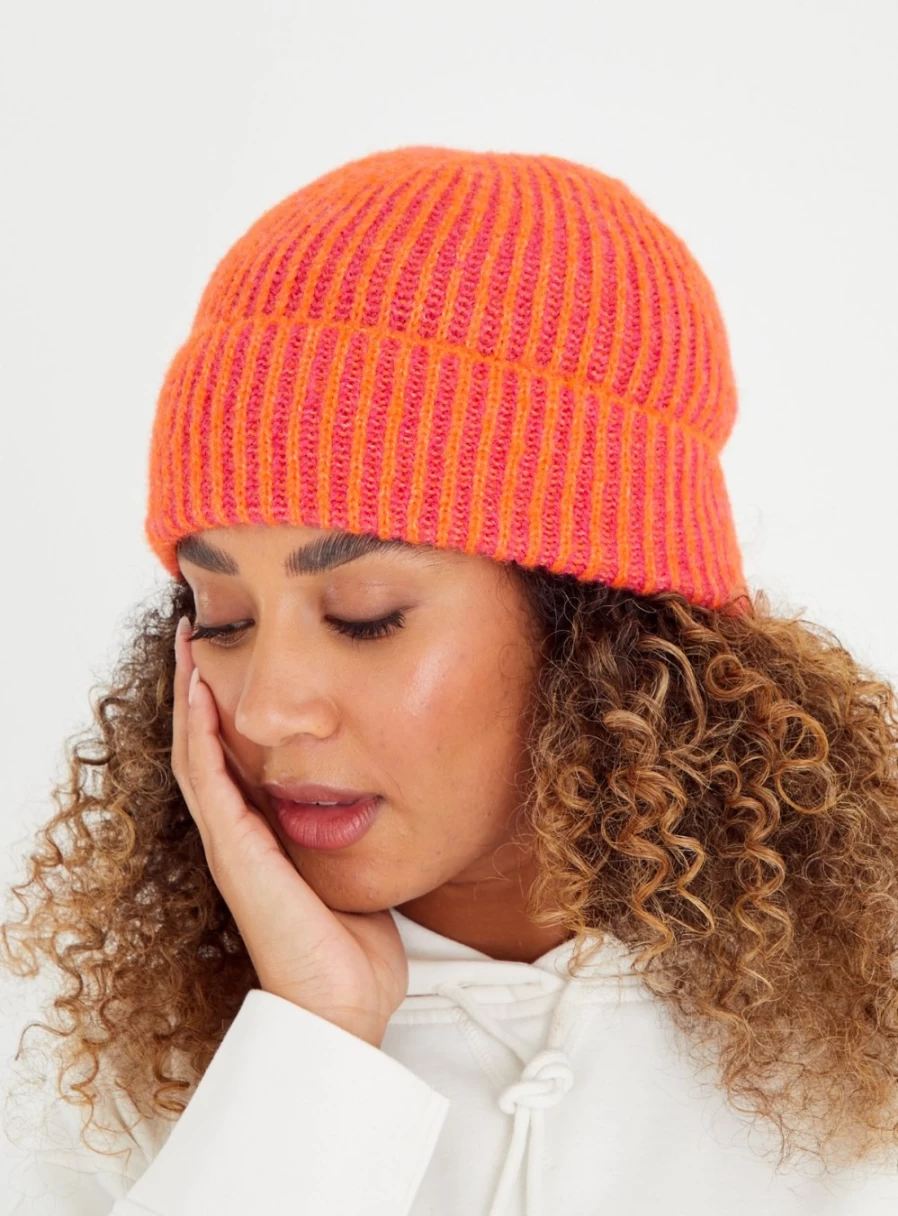 "Tu Women's Orange Two-Tone Beanie Hat - One Size Fashion Winter Knit Cap"