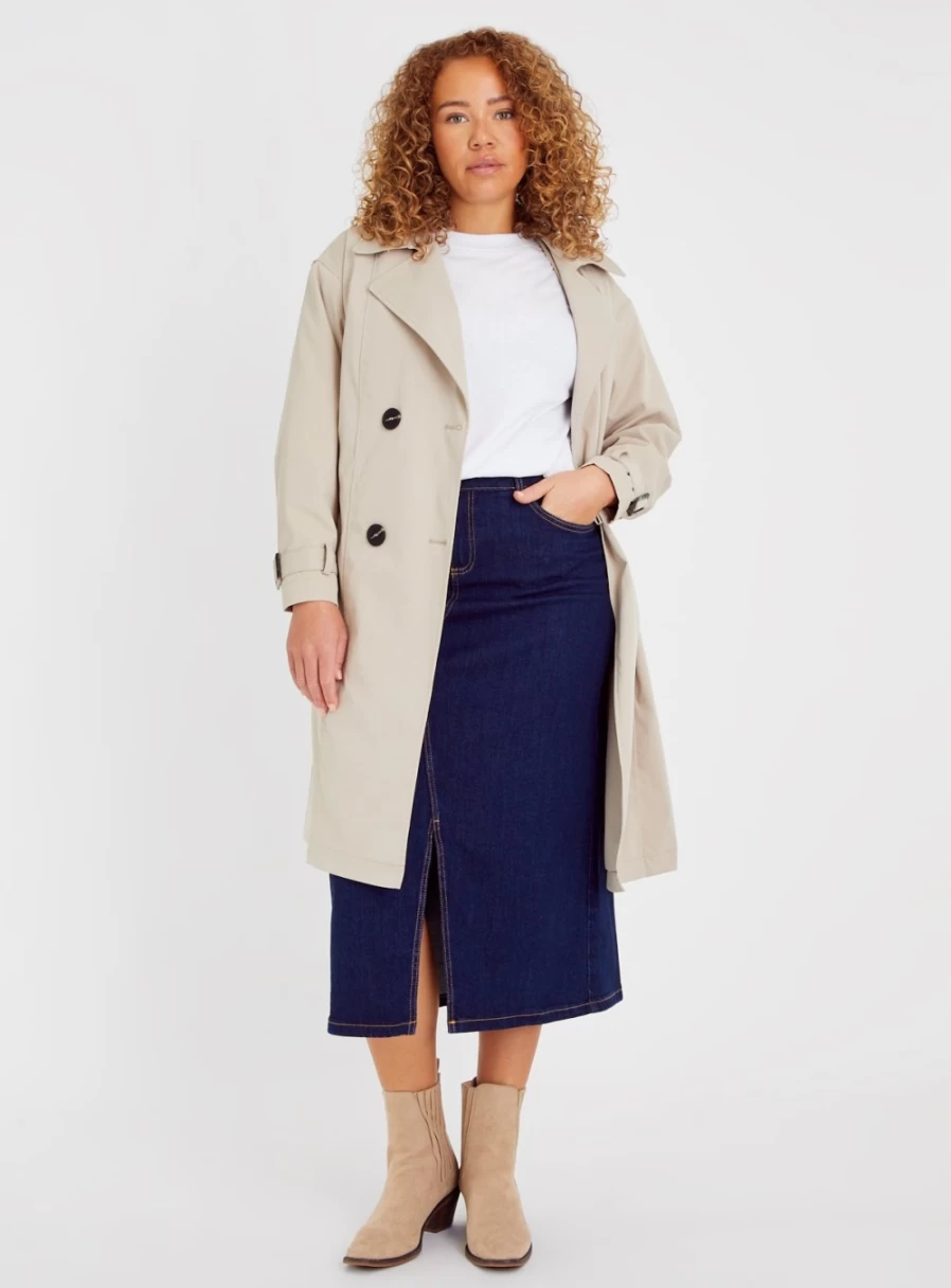 Tu Women's Dark Denim A-Line Midi Skirt - Classic 12" Length Stretch Denim Skirt for Women