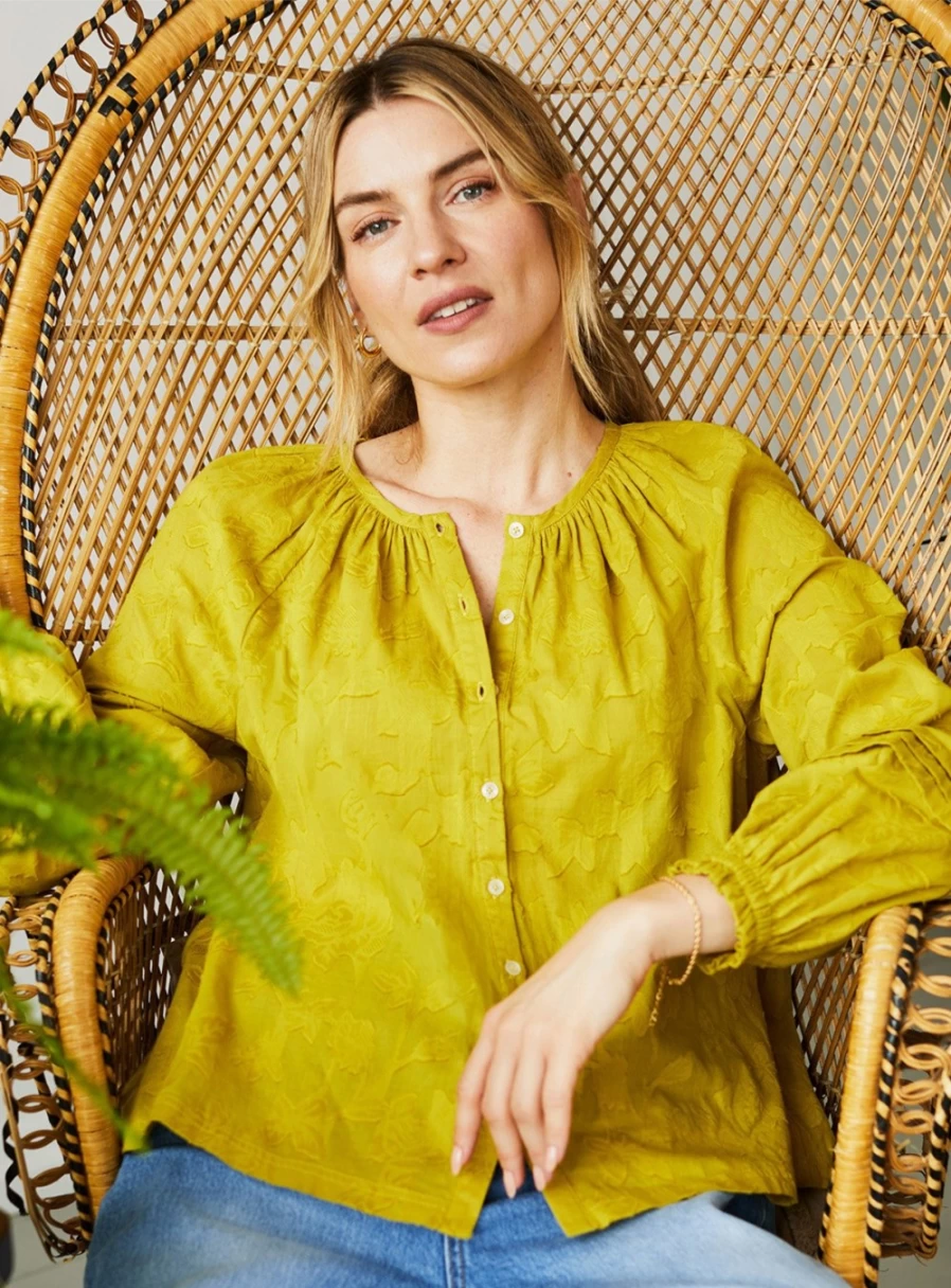 Thought Women's Danna Floral Jacquard Blouse - Organic Cotton Boho Style Top
