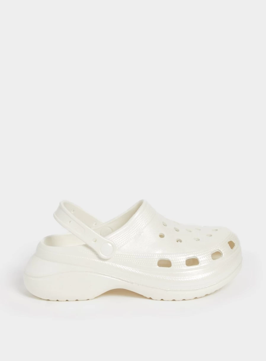 Tu Women's White Pearlised Chunky Clog - Size 6 | Stylish Comfort Footwear