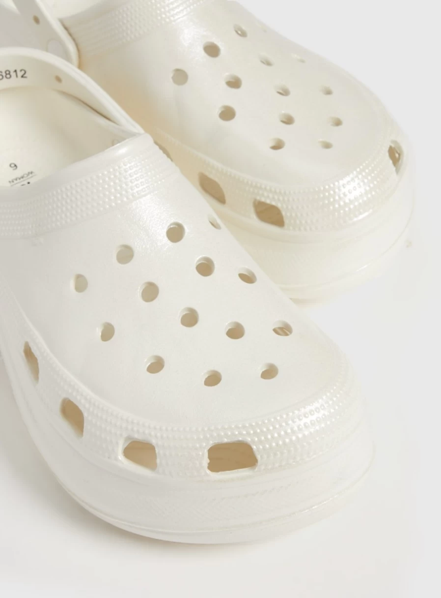 Tu Women's White Pearlised Chunky Clog - Size 6 | Stylish Comfort Footwear