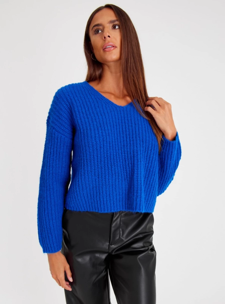 Tu Women's Cobalt Blue Chunky Knit Ribbed Sweater - Cozy Winter Pullover Size 8