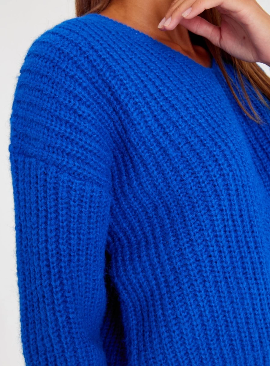 Tu Women's Cobalt Blue Chunky Knit Ribbed Sweater - Cozy Winter Pullover Size 8