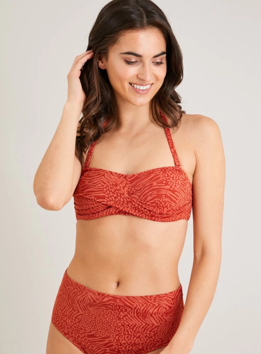 "Tu Women's Red Textured Animal Print Bikini Top - Stylish Swimwear for Summer"