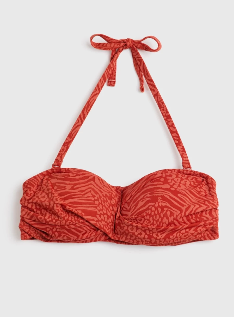 "Tu Women's Red Textured Animal Print Bikini Top - Stylish Swimwear for Summer"