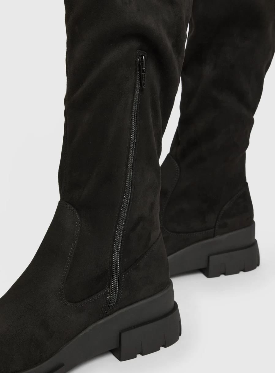 "Tu Women's Black Faux Suede Long Wedge Boots with 3-Inch Heel"