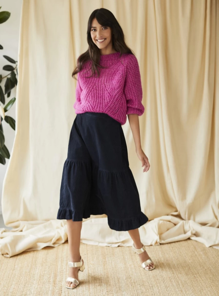 Thought Women's Milou Organic Cotton Corduroy Tiered Midi Skirt - Size 14 | Sustainable Fashion