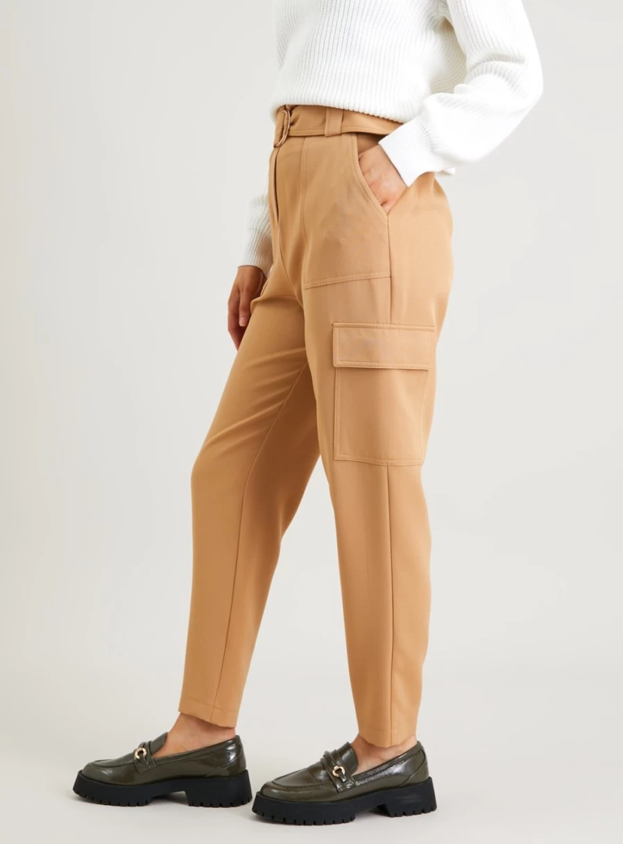 Tu Women's Stone Washed Tapered Cargo Trousers - Relaxed Fit 22" Casual Pants