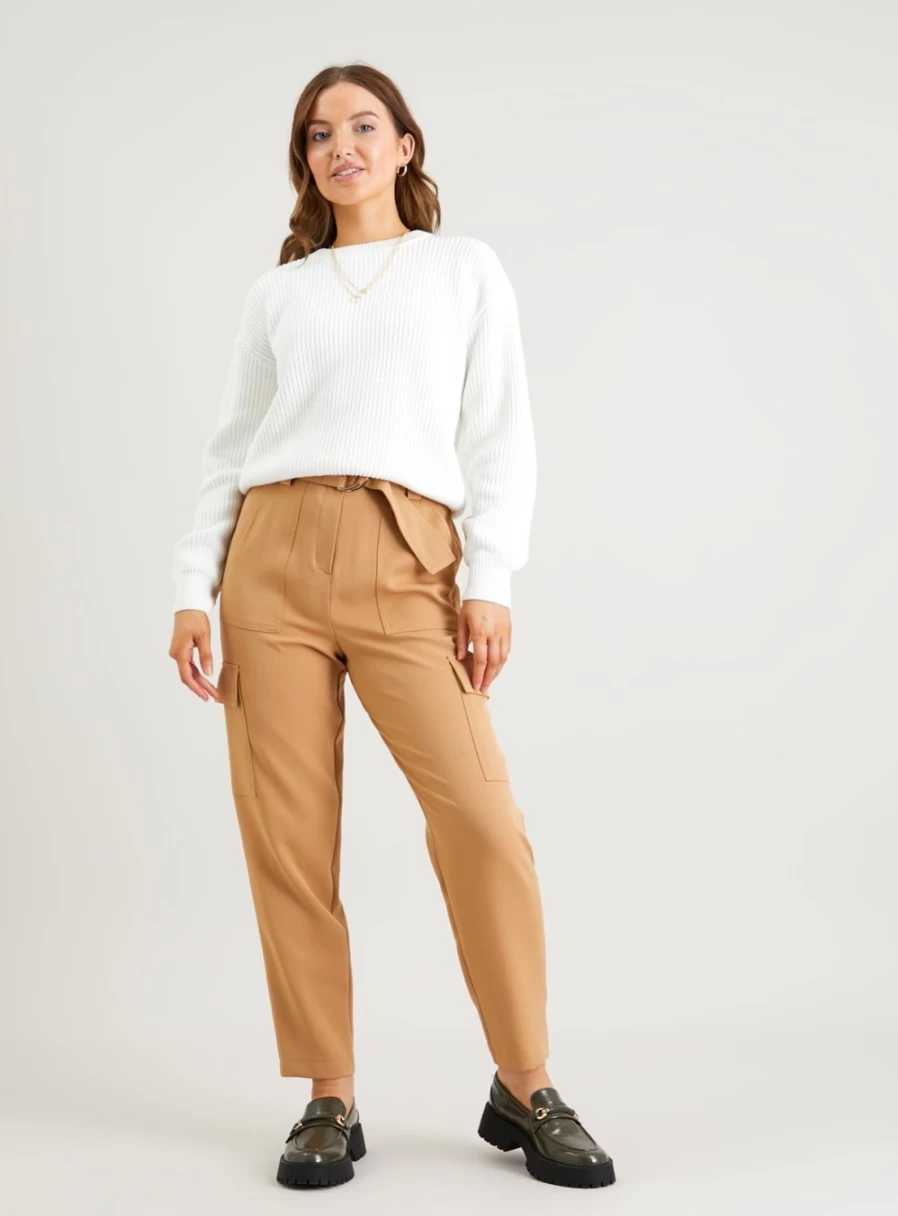 Tu Women's Stone Washed Tapered Cargo Trousers - Relaxed Fit 22" Casual Pants