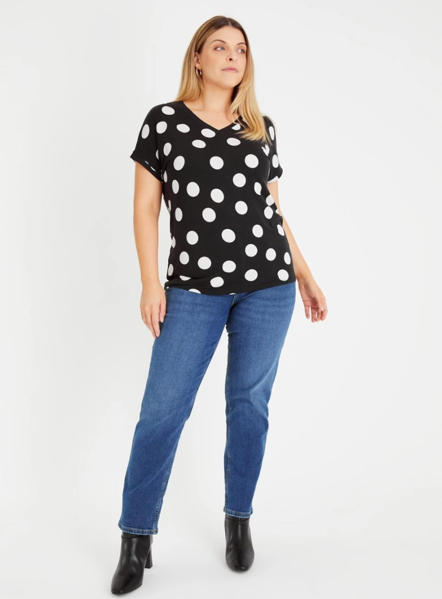 Tu Women's Mono Spot Relaxed Fit V-Neck Top - Comfortable Casual Blouse for Everyday Wear