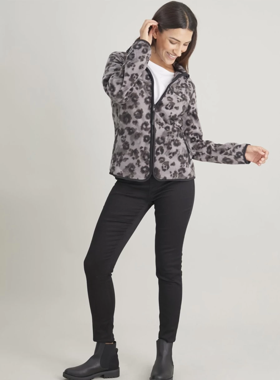 Tu Women's Animal Print Fleece Jacket - Cozy Zip-Through Winter Warmth for Cold Weather