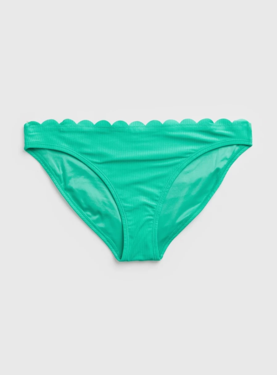 Tu Women's Green Ribbed High-Waist Bikini Bottoms with Scallop Trim - Size 16 Swimwear