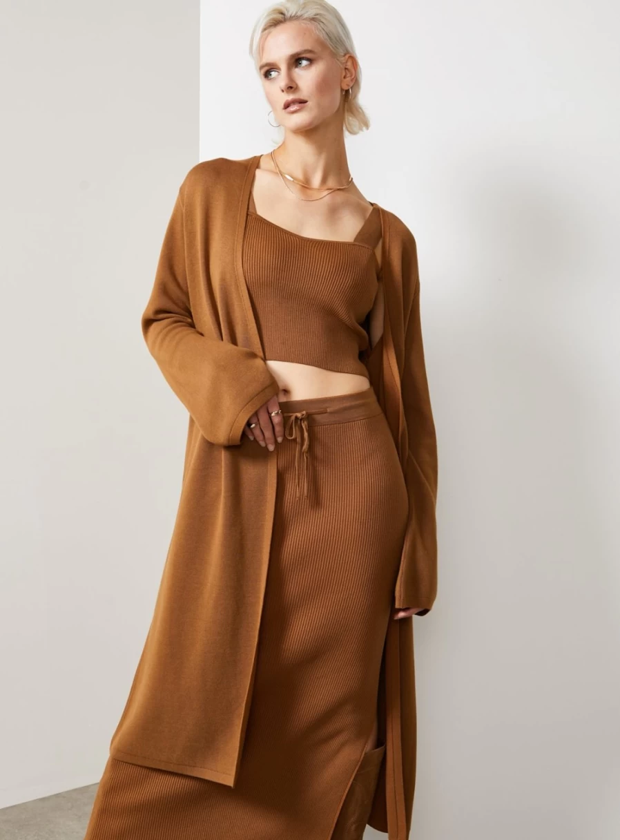 "For All The Love Women's Brown Longline Knit Cardigan Co-Ord Set"