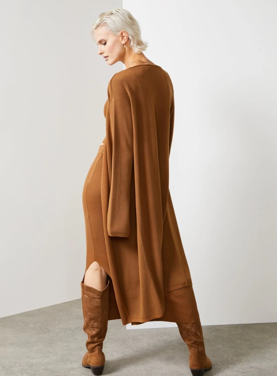 "For All The Love Women's Brown Longline Knit Cardigan Co-Ord Set"