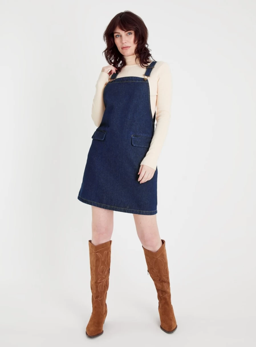 "Tu Women's Blue Denim Pinafore Dress - Size 14"