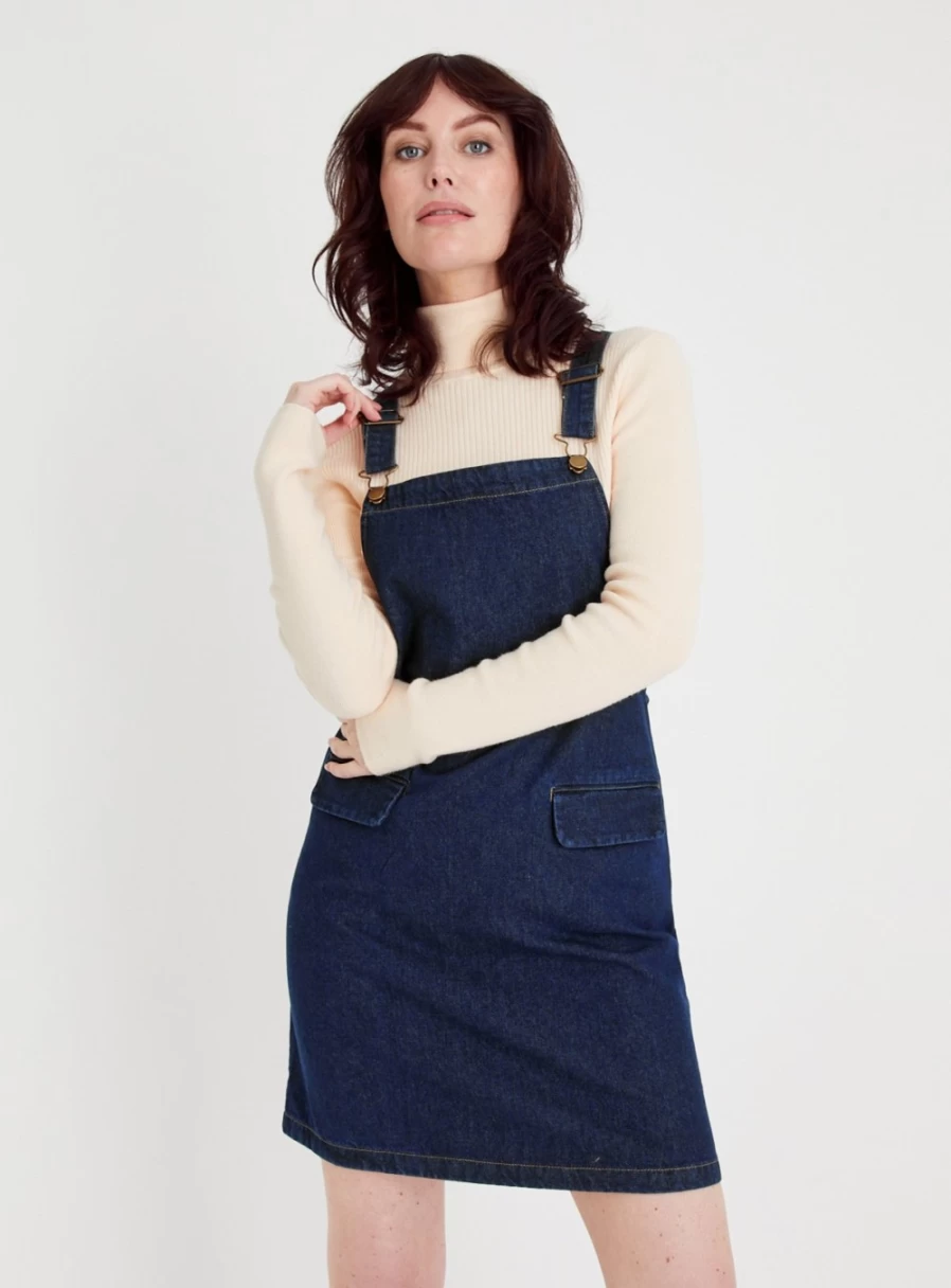 "Tu Women's Blue Denim Pinafore Dress - Size 14"