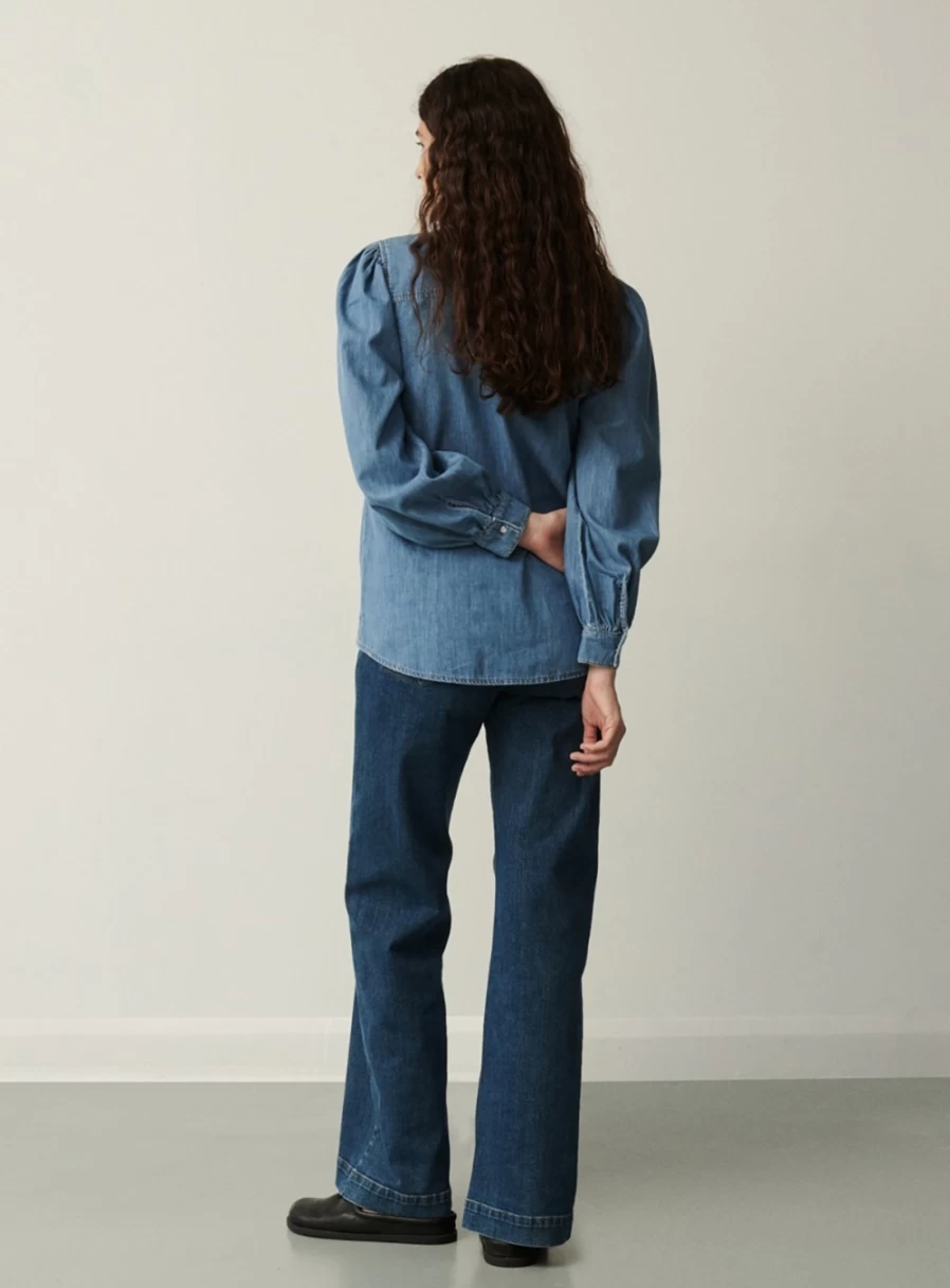 Finery Women's Lizzy Chambray Shirt - Classic Blue Denim Style Size 12