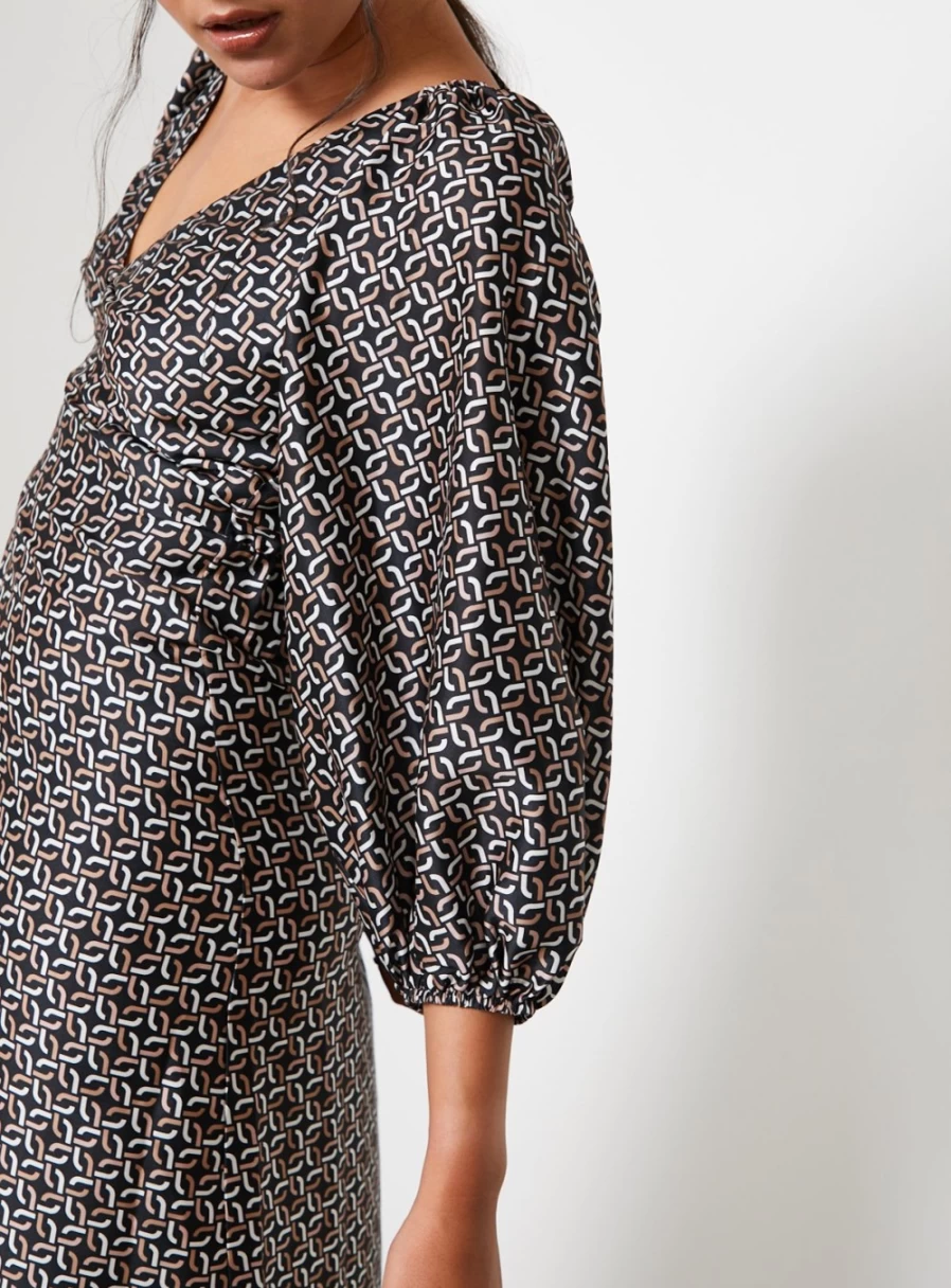 "For All The Love Women's Satin Twist Front Midi Dress with Border Print - Size 16"