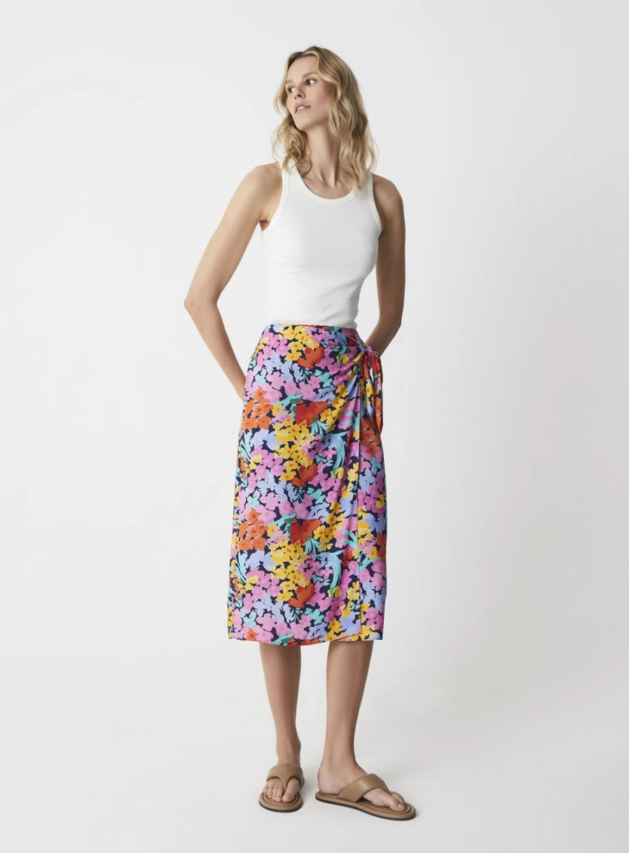 Finery Women's Florence Navy Meadow Midi Skirt - Size 14 | Blue Floral Print Summer Skirt