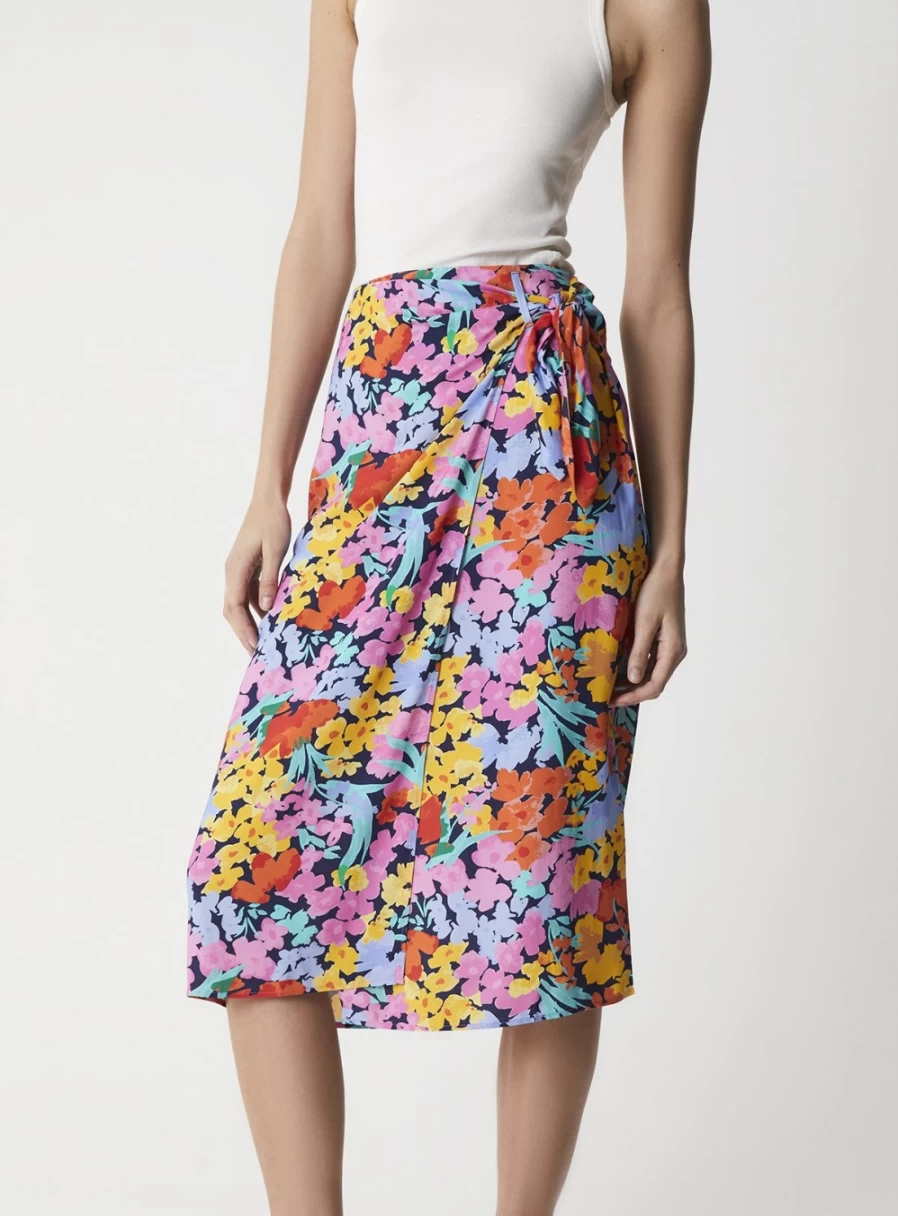 Finery Women's Florence Navy Meadow Midi Skirt - Size 14 | Blue Floral Print Summer Skirt