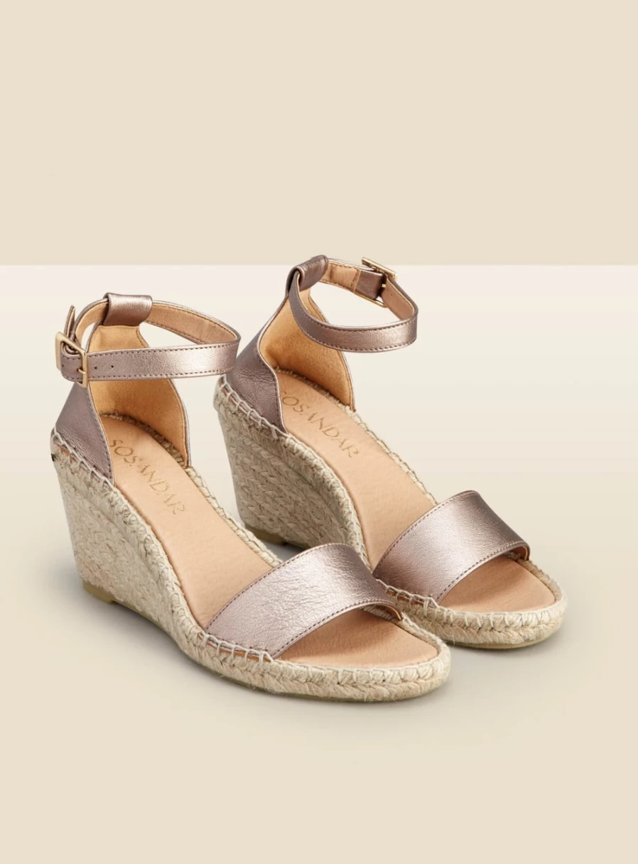 Sosandar Women's Gold Poesy Sandal Wedge Espadrille Shoes Size 6