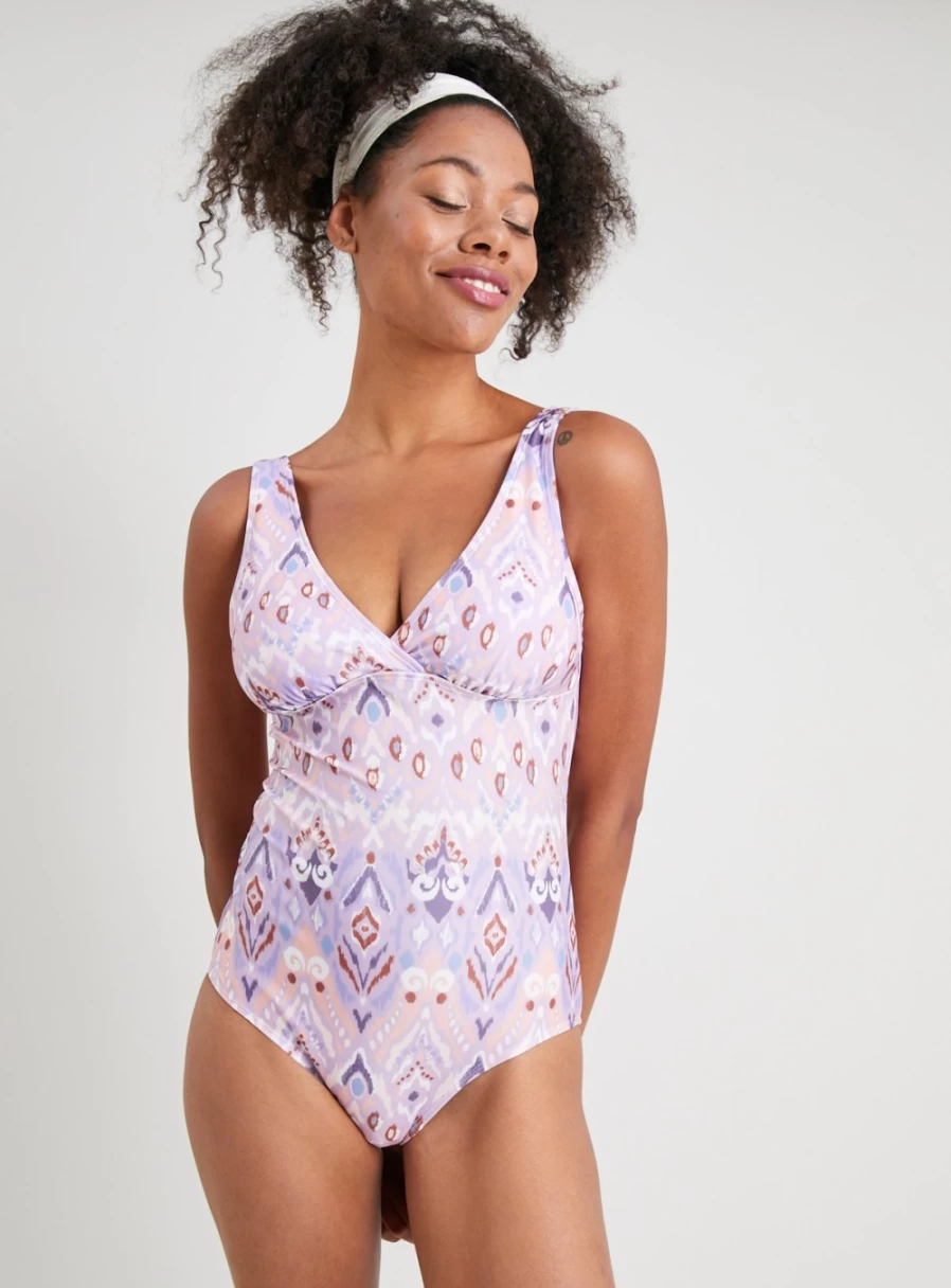 Tu Women's Lilac Aztec Print Swimsuit - Size 14, Boho Chic One-Piece Bathing Suit