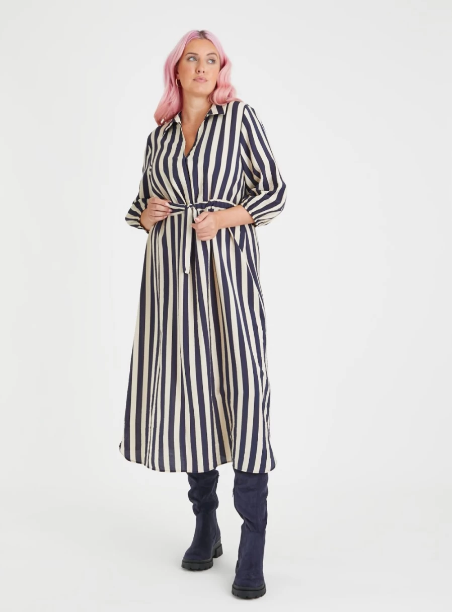 "Tu Women's Navy Blue Striped Shirt Dress - Size 14"
