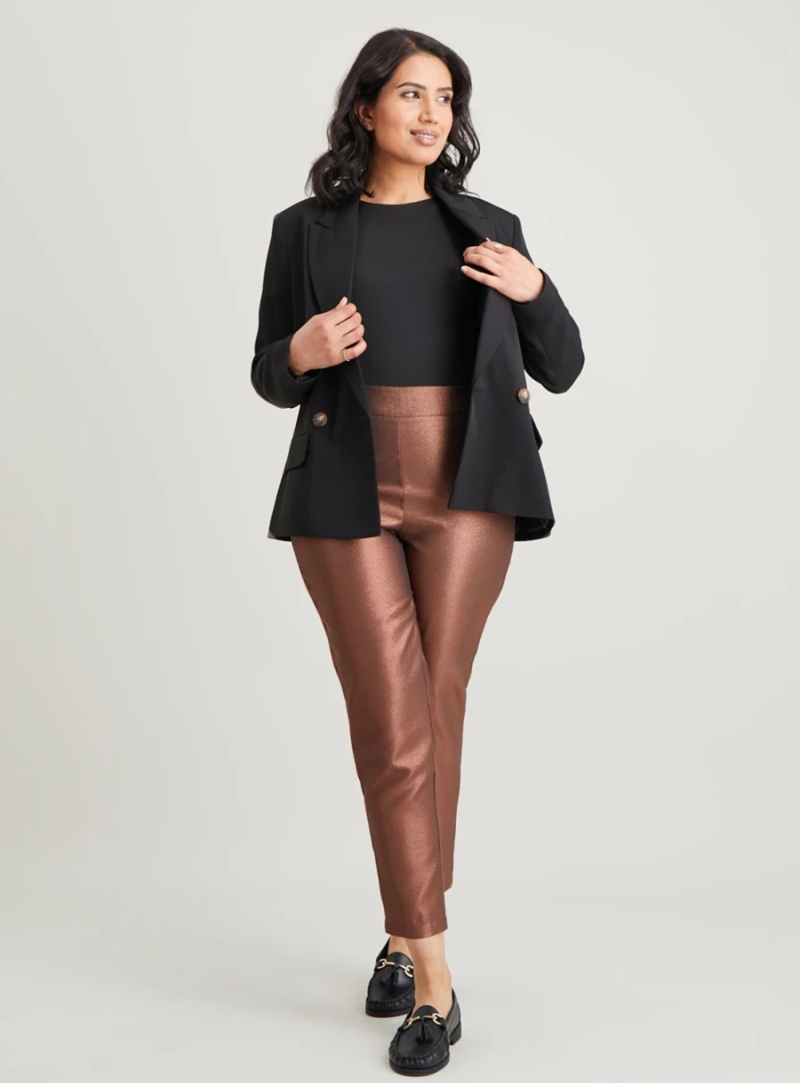 Tu Women's Bronze Sparkly Tapered Trousers - Size 12 | Glam High-Waisted Pants for Evening Wear