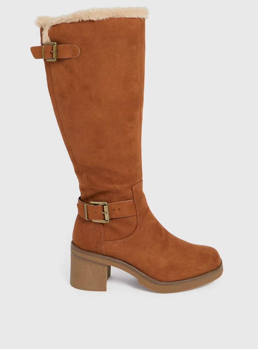 Tu Women's Tan Long Faux Suede Heeled Boots Size 7