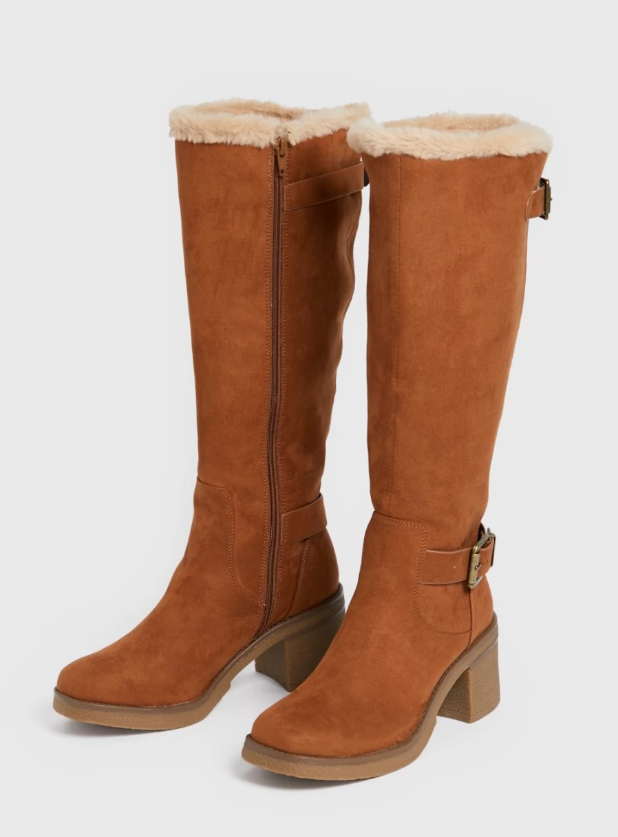 Tu Women's Tan Long Faux Suede Heeled Boots Size 7