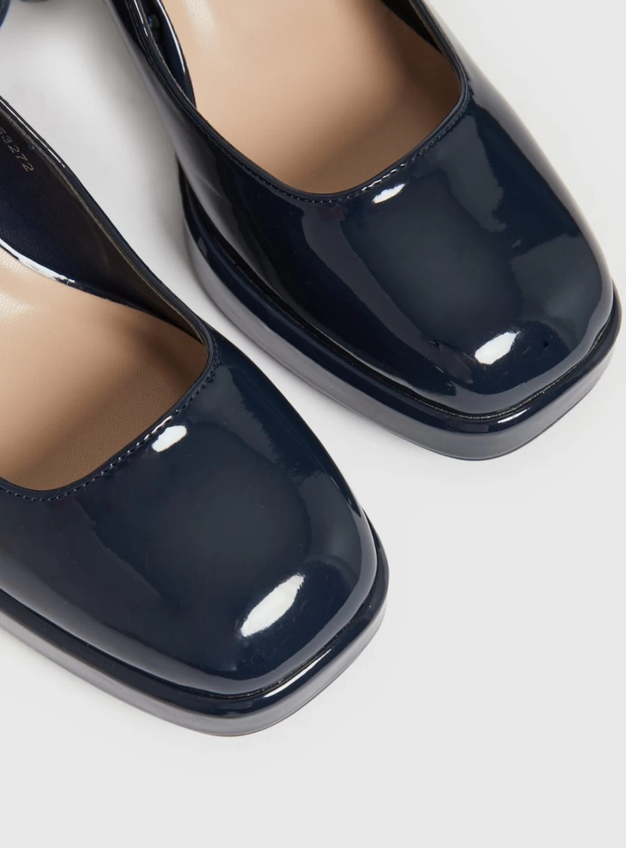 Tu Women's Navy Patent Leather Mary Jane Platform Shoes with 5-Inch Heel