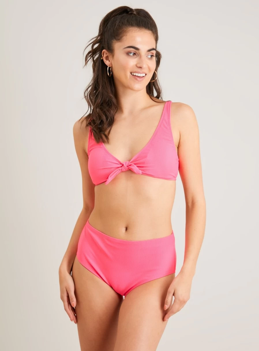 Tu Women's Bright Pink High Waisted Bikini Bottoms - Size 14 | Sexy Swimwear for Summer