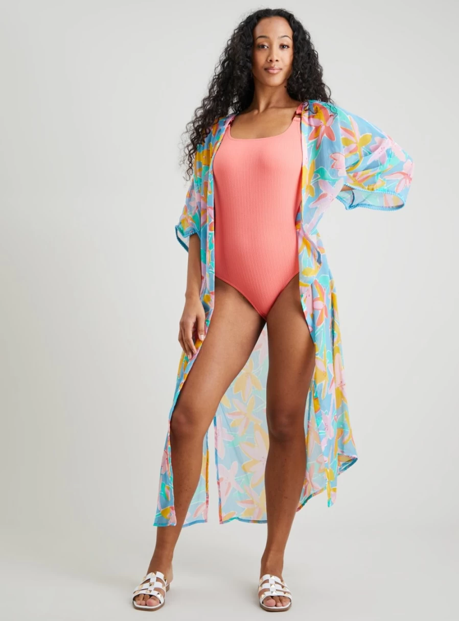 "Tu Women's Floral Print Longline Cover Up - Lightweight Beachwear XS"
