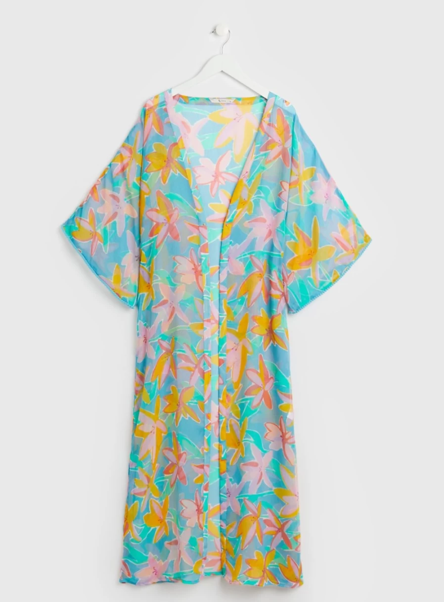 "Tu Women's Floral Print Longline Cover Up - Lightweight Beachwear XS"
