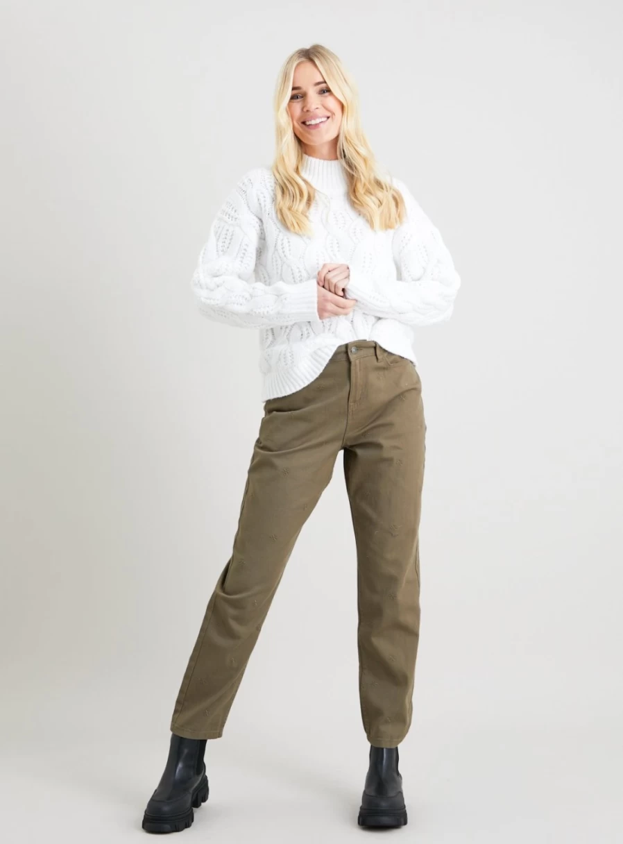 Tu Women's Khaki Aztec Embroidered High-Rise Mom Jeans - Size 10 Regular