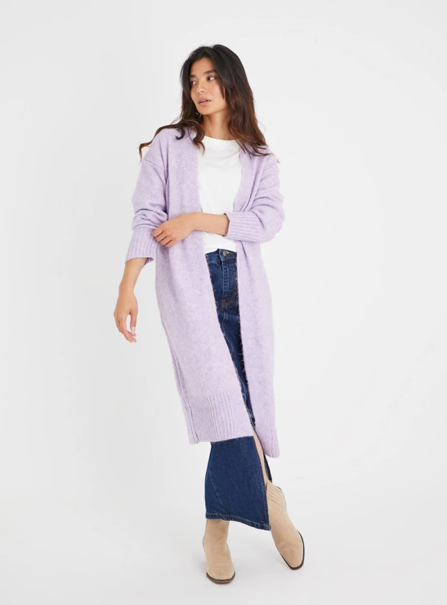 Tu Women's Lilac Longline Oversized Cardigan - Soft 8 Button Knit Sweater Coat