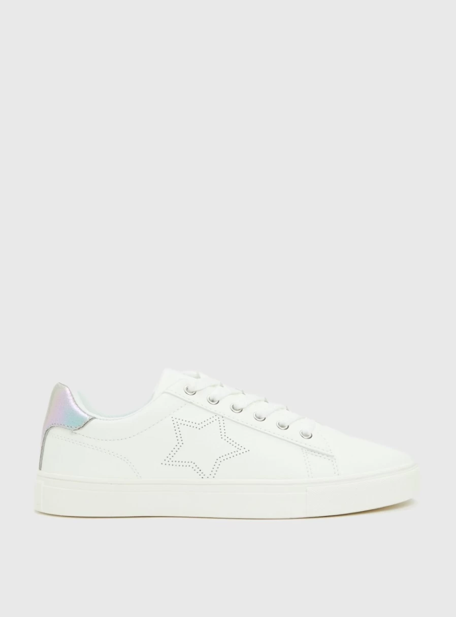 Tu Women's White Faux Leather Lace-Up Sneakers - Stylish Comfort Trainers